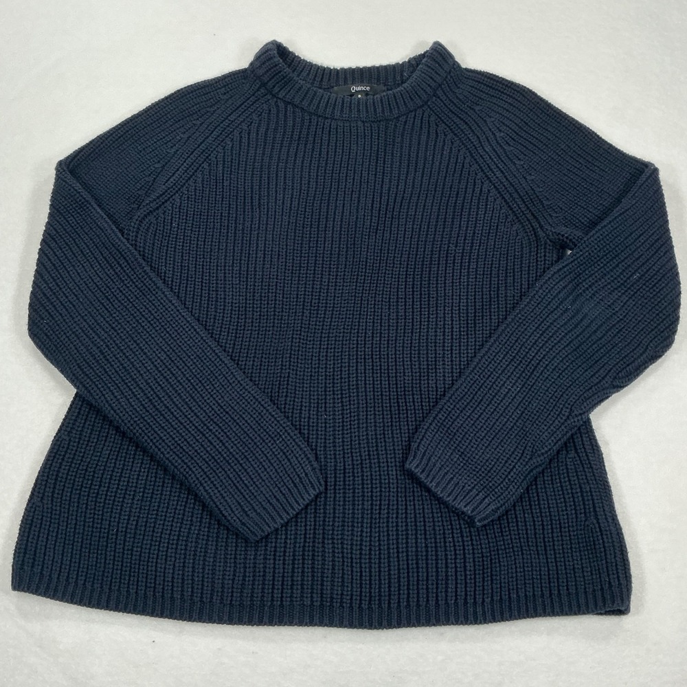 Quince Navy Blue 100% Organic Cotton Fisherman Rib Crewneck Sweater Small